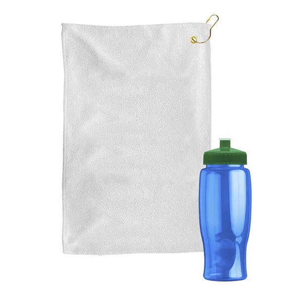 27 oz. Poly-pure transparent bottle with microfiber golf towel. Towel is... from ASI 40480 Koozie Group