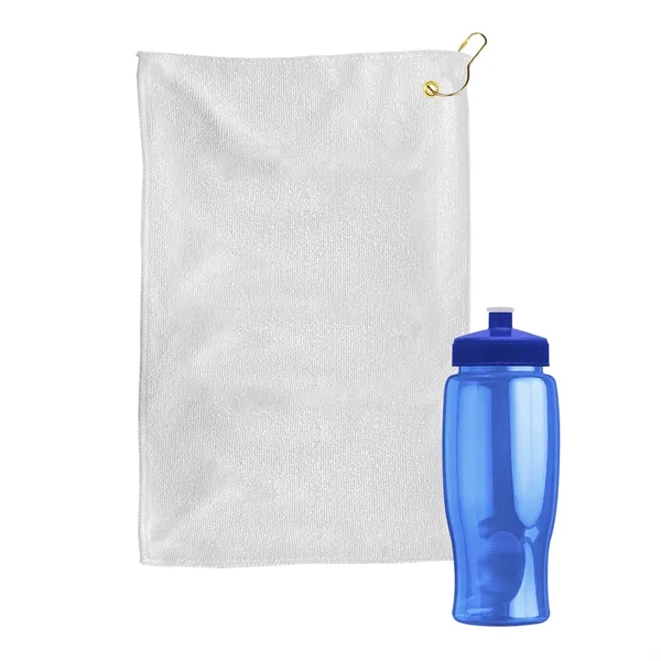 27 oz. Poly-pure transparent bottle with microfiber golf towel. Towel is... from ASI 40480 Koozie Group