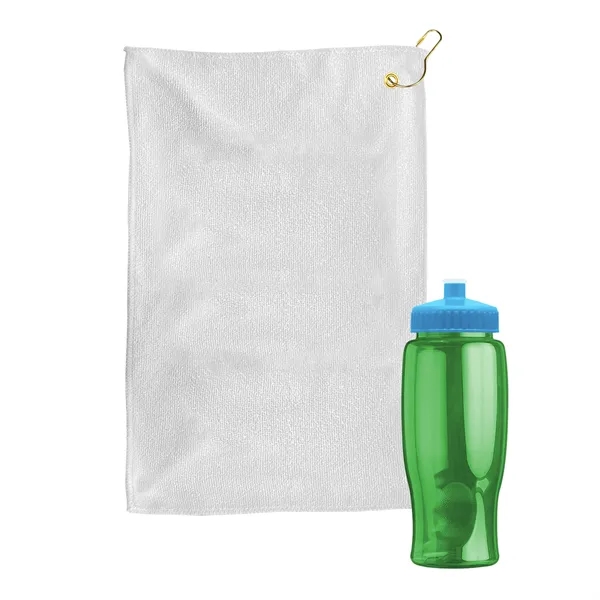 27 oz. Poly-pure transparent bottle with microfiber golf towel. Towel is... from ASI 40480 Koozie Group