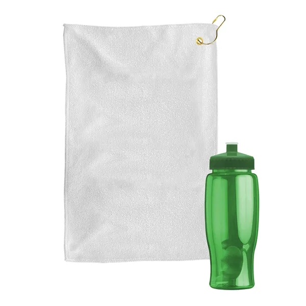 27 oz. Poly-pure transparent bottle with microfiber golf towel. Towel is... from ASI 40480 Koozie Group