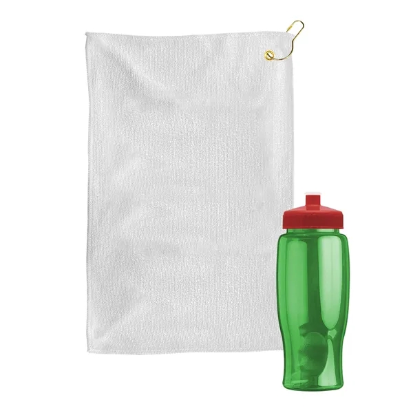 27 oz. Poly-pure transparent bottle with microfiber golf towel. Towel is... from ASI 40480 Koozie Group