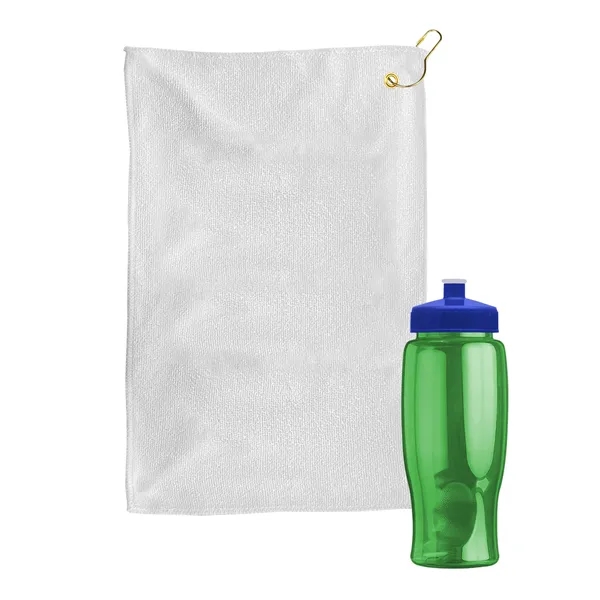 27 oz. Poly-pure transparent bottle with microfiber golf towel. Towel is... from ASI 40480 Koozie Group