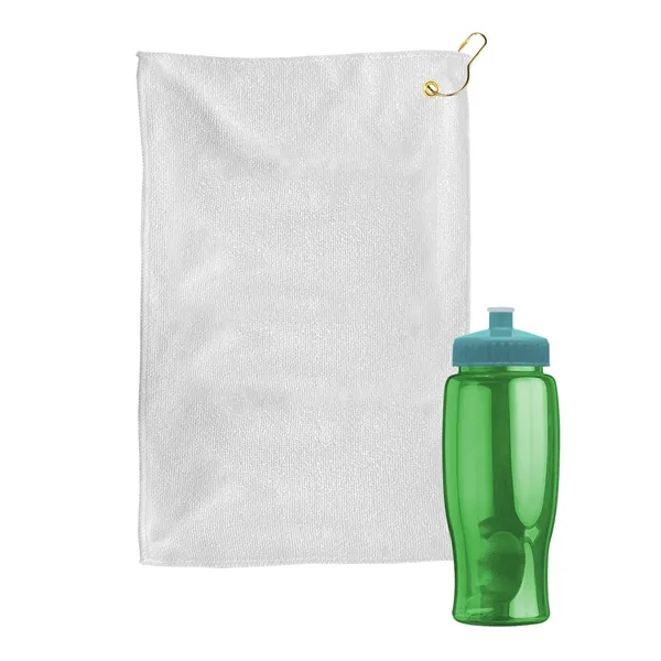 27 oz. Poly-pure transparent bottle with microfiber golf towel. Towel is... from ASI 40480 Koozie Group
