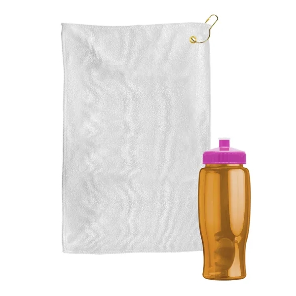 27 oz. Poly-pure transparent bottle with microfiber golf towel. Towel is... from ASI 40480 Koozie Group