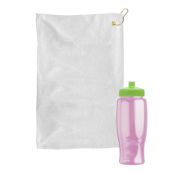27 oz. Poly-pure transparent bottle with microfiber golf towel. Towel is... from ASI 40480 Koozie Group