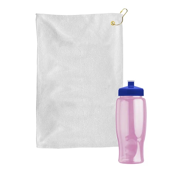 27 oz. Poly-pure transparent bottle with microfiber golf towel. Towel is... from ASI 40480 Koozie Group