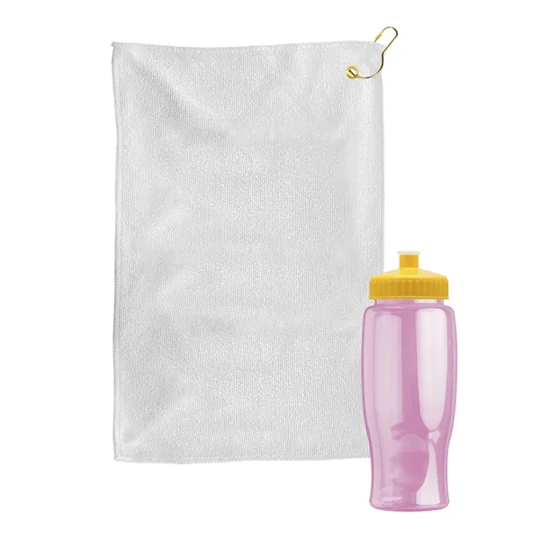 27 oz. Poly-pure transparent bottle with microfiber golf towel. Towel is... from ASI 40480 Koozie Group