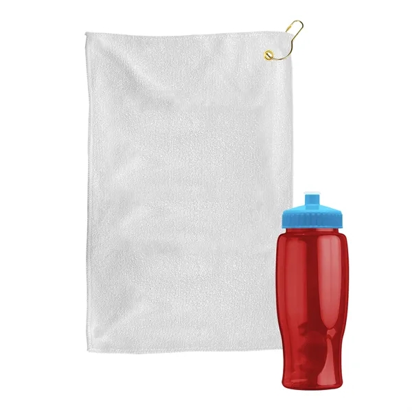 27 oz. Poly-pure transparent bottle with microfiber golf towel. Towel is... from ASI 40480 Koozie Group