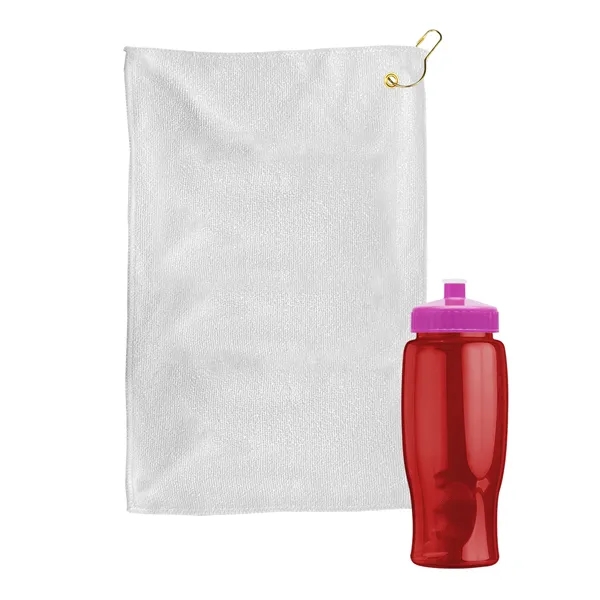 27 oz. Poly-pure transparent bottle with microfiber golf towel. Towel is... from ASI 40480 Koozie Group