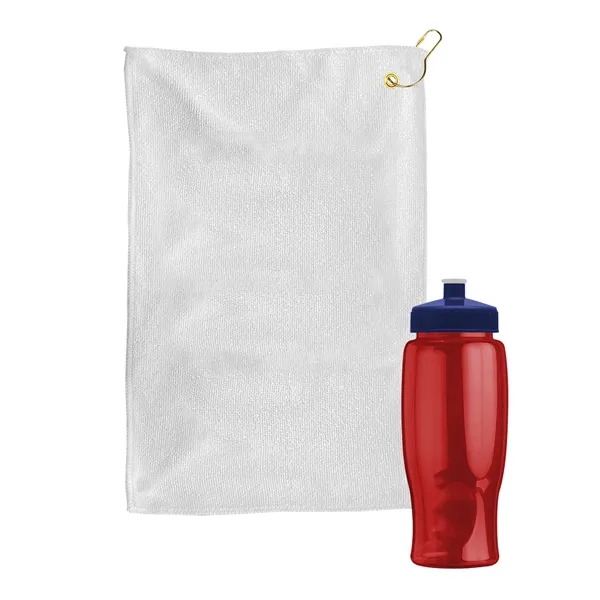 27 oz. Poly-pure transparent bottle with microfiber golf towel. Towel is... from ASI 40480 Koozie Group