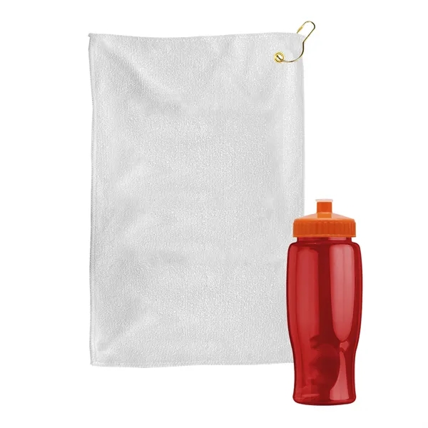 27 oz. Poly-pure transparent bottle with microfiber golf towel. Towel is... from ASI 40480 Koozie Group