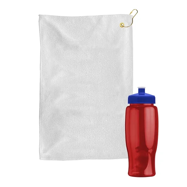 27 oz. Poly-pure transparent bottle with microfiber golf towel. Towel is... from ASI 40480 Koozie Group