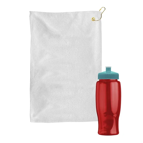 27 oz. Poly-pure transparent bottle with microfiber golf towel. Towel is... from ASI 40480 Koozie Group