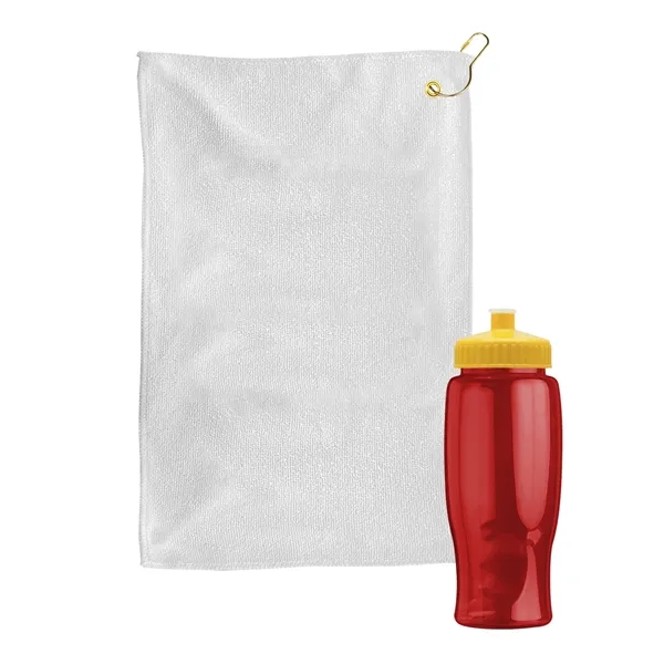 27 oz. Poly-pure transparent bottle with microfiber golf towel. Towel is... from ASI 40480 Koozie Group