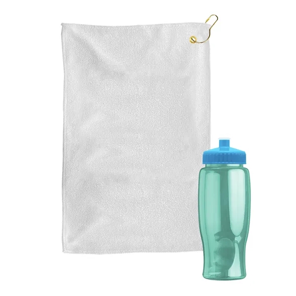 27 oz. Poly-pure transparent bottle with microfiber golf towel. Towel is... from ASI 40480 Koozie Group