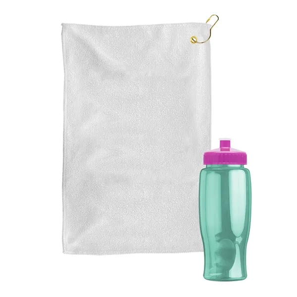 27 oz. Poly-pure transparent bottle with microfiber golf towel. Towel is... from ASI 40480 Koozie Group
