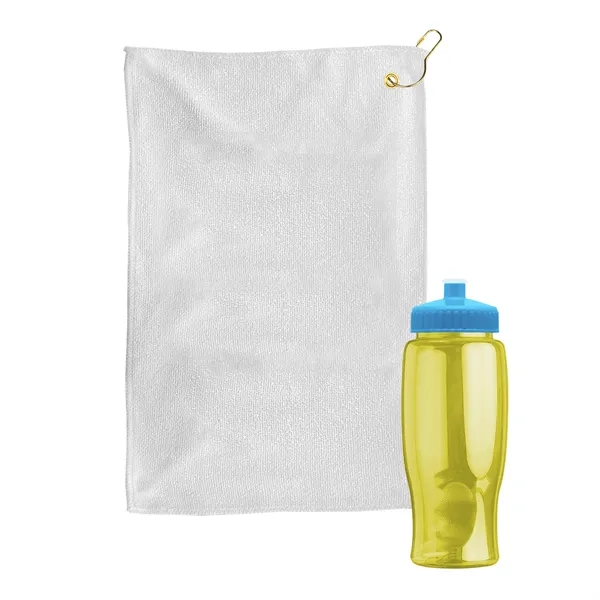 27 oz. Poly-pure transparent bottle with microfiber golf towel. Towel is... from ASI 40480 Koozie Group