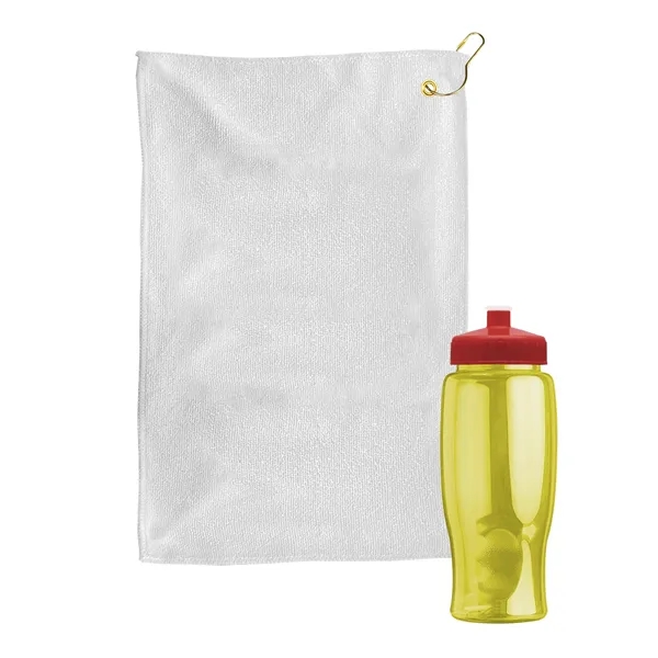 27 oz. Poly-pure transparent bottle with microfiber golf towel. Towel is... from ASI 40480 Koozie Group