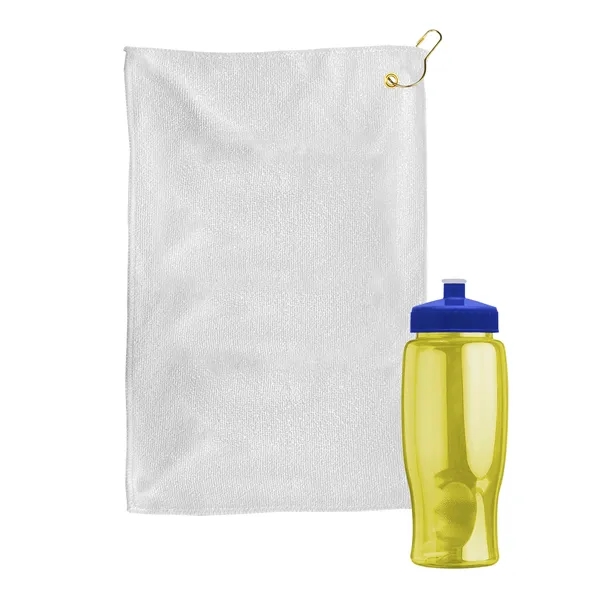 27 oz. Poly-pure transparent bottle with microfiber golf towel. Towel is... from ASI 40480 Koozie Group
