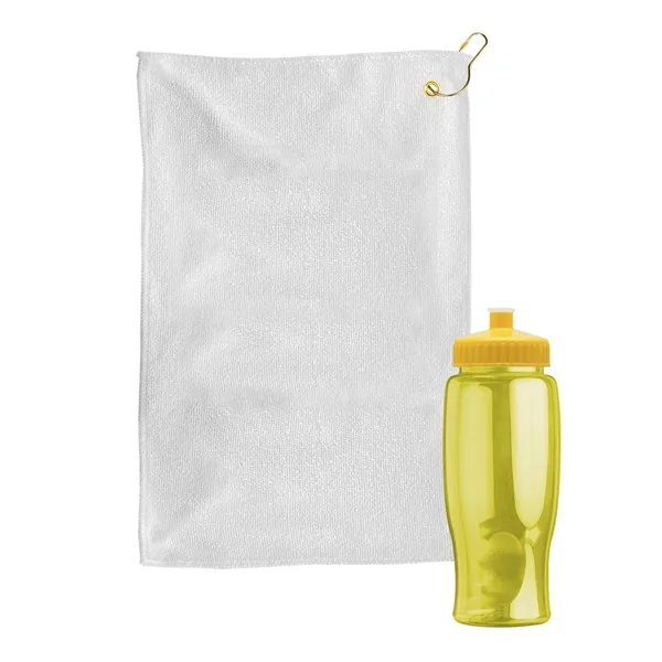 27 oz. Poly-pure transparent bottle with microfiber golf towel. Towel is... from ASI 40480 Koozie Group