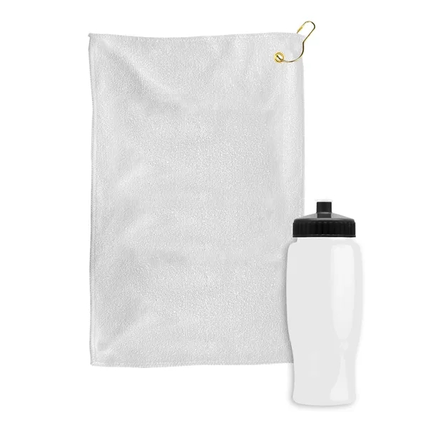 27 oz. Poly-pure transparent bottle with microfiber golf towel. Towel is... from ASI 40480 Koozie Group