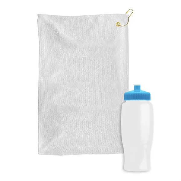 27 oz. Poly-pure transparent bottle with microfiber golf towel. Towel is... from ASI 40480 Koozie Group