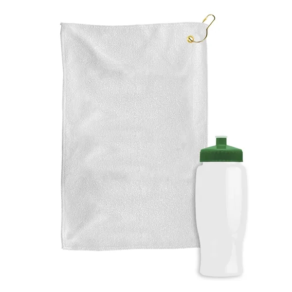 27 oz. Poly-pure transparent bottle with microfiber golf towel. Towel is... from ASI 40480 Koozie Group
