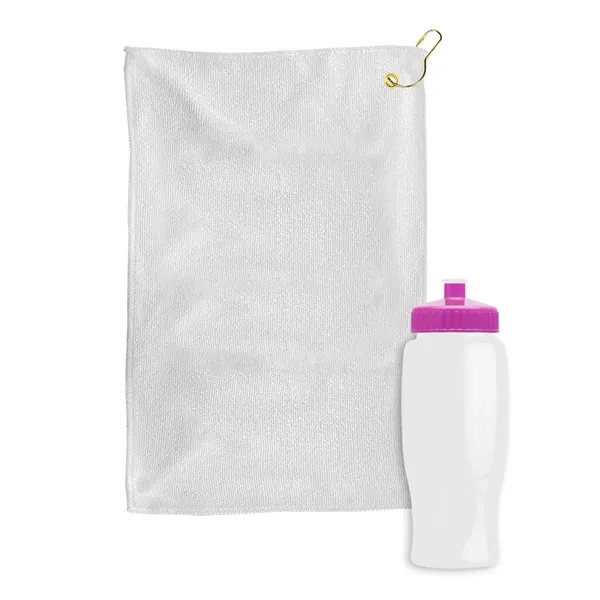 27 oz. Poly-pure transparent bottle with microfiber golf towel. Towel is... from ASI 40480 Koozie Group