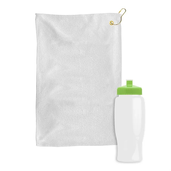 27 oz. Poly-pure transparent bottle with microfiber golf towel. Towel is... from ASI 40480 Koozie Group