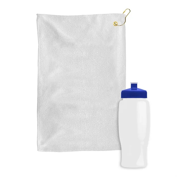 27 oz. Poly-pure transparent bottle with microfiber golf towel. Towel is... from ASI 40480 Koozie Group