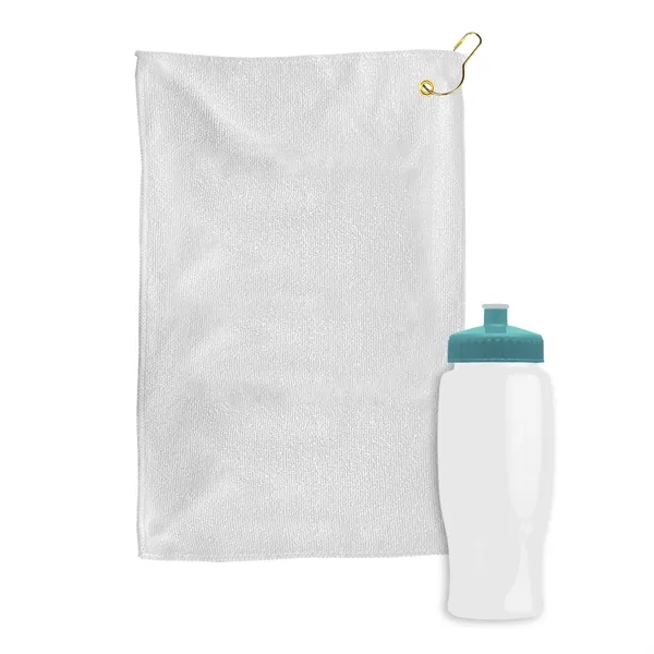 27 oz. Poly-pure transparent bottle with microfiber golf towel. Towel is... from ASI 40480 Koozie Group