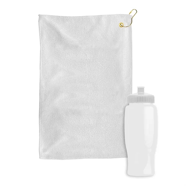 27 oz. Poly-pure transparent bottle with microfiber golf towel. Towel is... from ASI 40480 Koozie Group