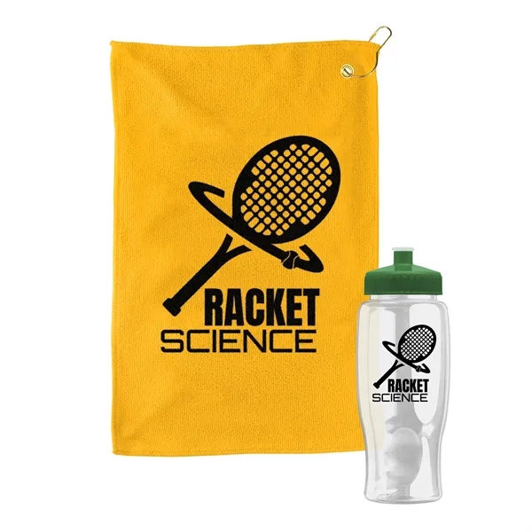27 oz. Poly-pure transparent bottle with microfiber golf towel. Towel is... from ASI 40480 Koozie Group