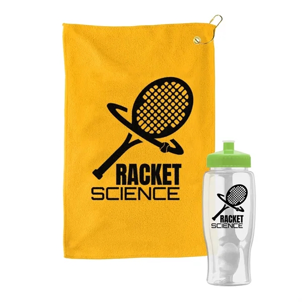 27 oz. Poly-pure transparent bottle with microfiber golf towel. Towel is... from ASI 40480 Koozie Group