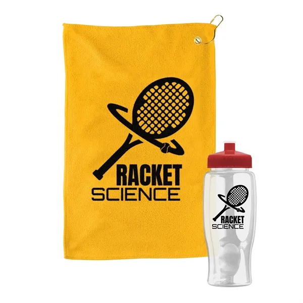 27 oz. Poly-pure transparent bottle with microfiber golf towel. Towel is... from ASI 40480 Koozie Group