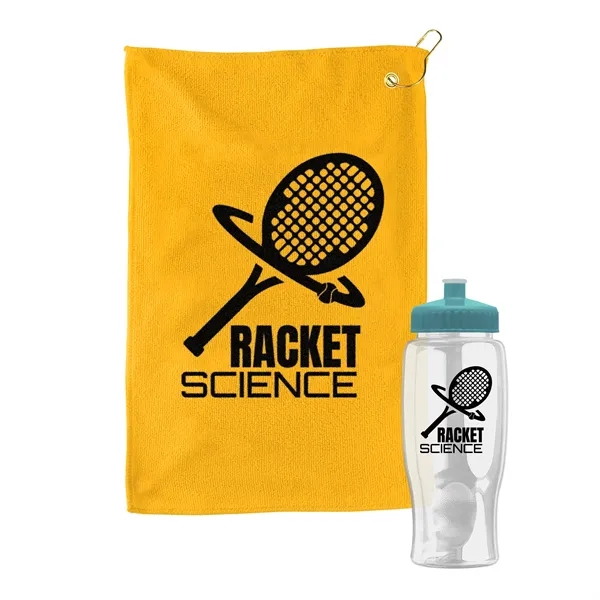 27 oz. Poly-pure transparent bottle with microfiber golf towel. Towel is... from ASI 40480 Koozie Group