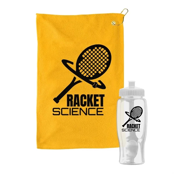 27 oz. Poly-pure transparent bottle with microfiber golf towel. Towel is... from ASI 40480 Koozie Group