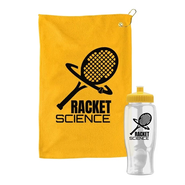 27 oz. Poly-pure transparent bottle with microfiber golf towel. Towel is... from ASI 40480 Koozie Group