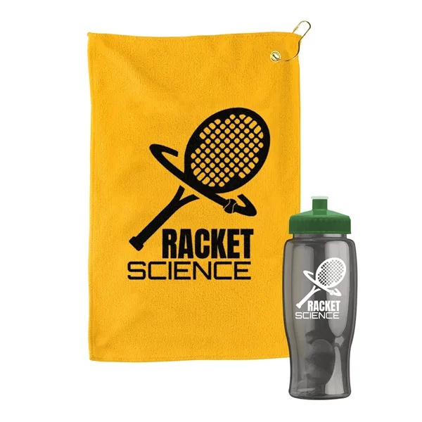 27 oz. Poly-pure transparent bottle with microfiber golf towel. Towel is... from ASI 40480 Koozie Group