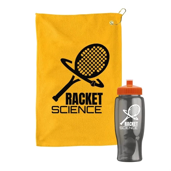 27 oz. Poly-pure transparent bottle with microfiber golf towel. Towel is... from ASI 40480 Koozie Group