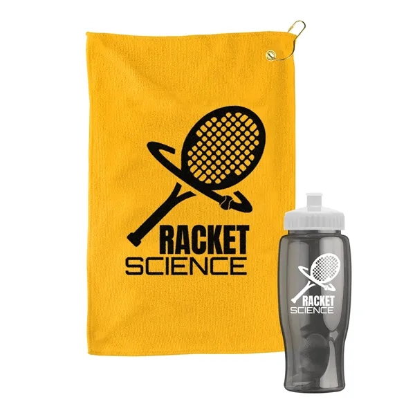 27 oz. Poly-pure transparent bottle with microfiber golf towel. Towel is... from ASI 40480 Koozie Group