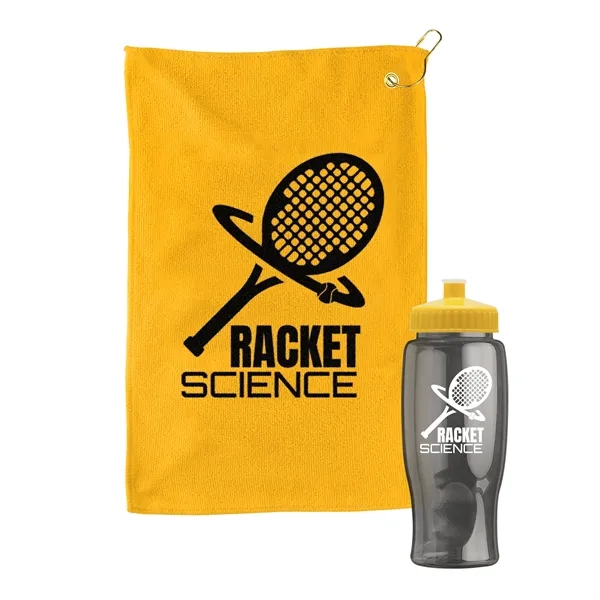 27 oz. Poly-pure transparent bottle with microfiber golf towel. Towel is... from ASI 40480 Koozie Group