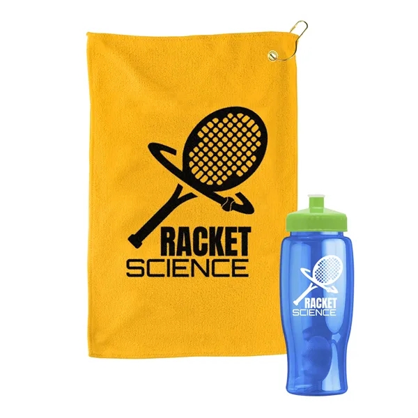 27 oz. Poly-pure transparent bottle with microfiber golf towel. Towel is... from ASI 40480 Koozie Group
