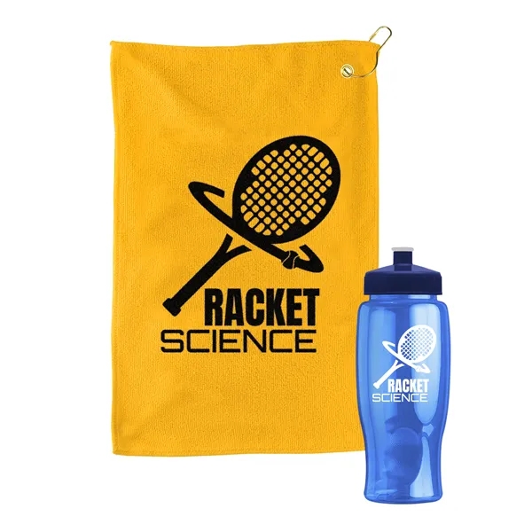 27 oz. Poly-pure transparent bottle with microfiber golf towel. Towel is... from ASI 40480 Koozie Group