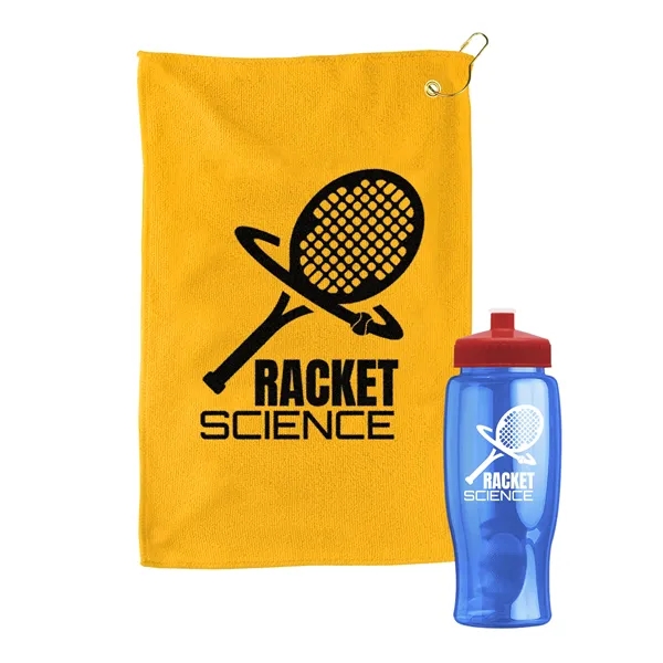27 oz. Poly-pure transparent bottle with microfiber golf towel. Towel is... from ASI 40480 Koozie Group