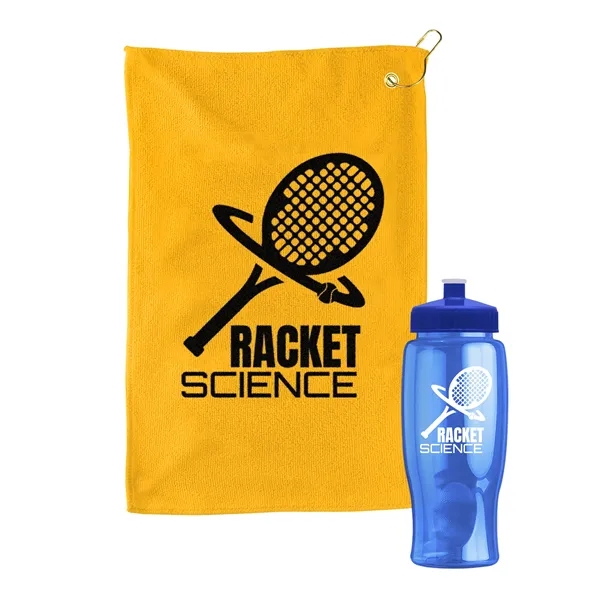 27 oz. Poly-pure transparent bottle with microfiber golf towel. Towel is... from ASI 40480 Koozie Group