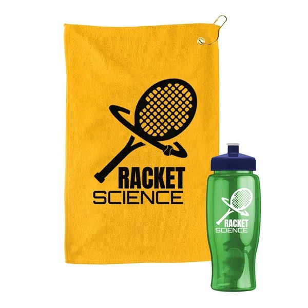 27 oz. Poly-pure transparent bottle with microfiber golf towel. Towel is... from ASI 40480 Koozie Group
