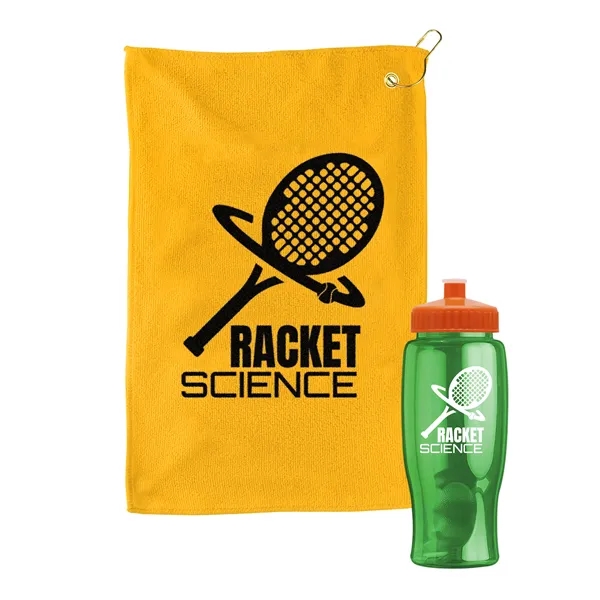 27 oz. Poly-pure transparent bottle with microfiber golf towel. Towel is... from ASI 40480 Koozie Group