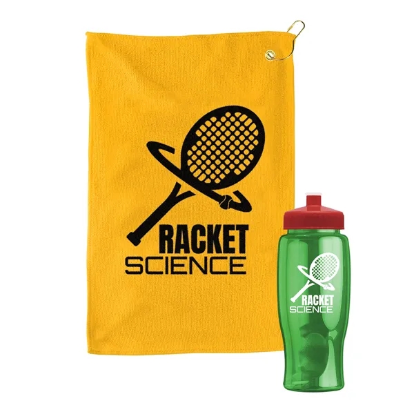 27 oz. Poly-pure transparent bottle with microfiber golf towel. Towel is... from ASI 40480 Koozie Group