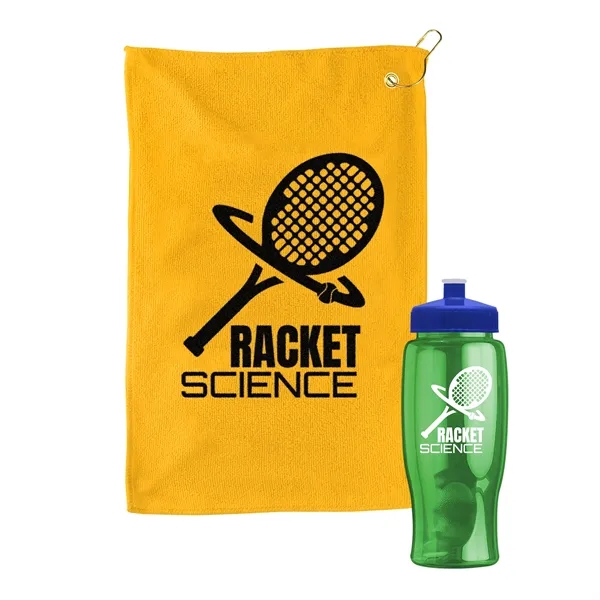 27 oz. Poly-pure transparent bottle with microfiber golf towel. Towel is... from ASI 40480 Koozie Group